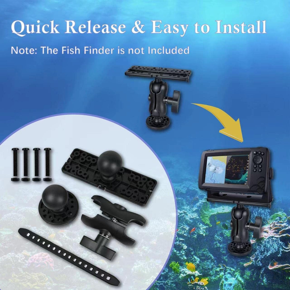 Universal Fish Finder Mount Base with 360° Rotation for Marine Boats & Kayaks
