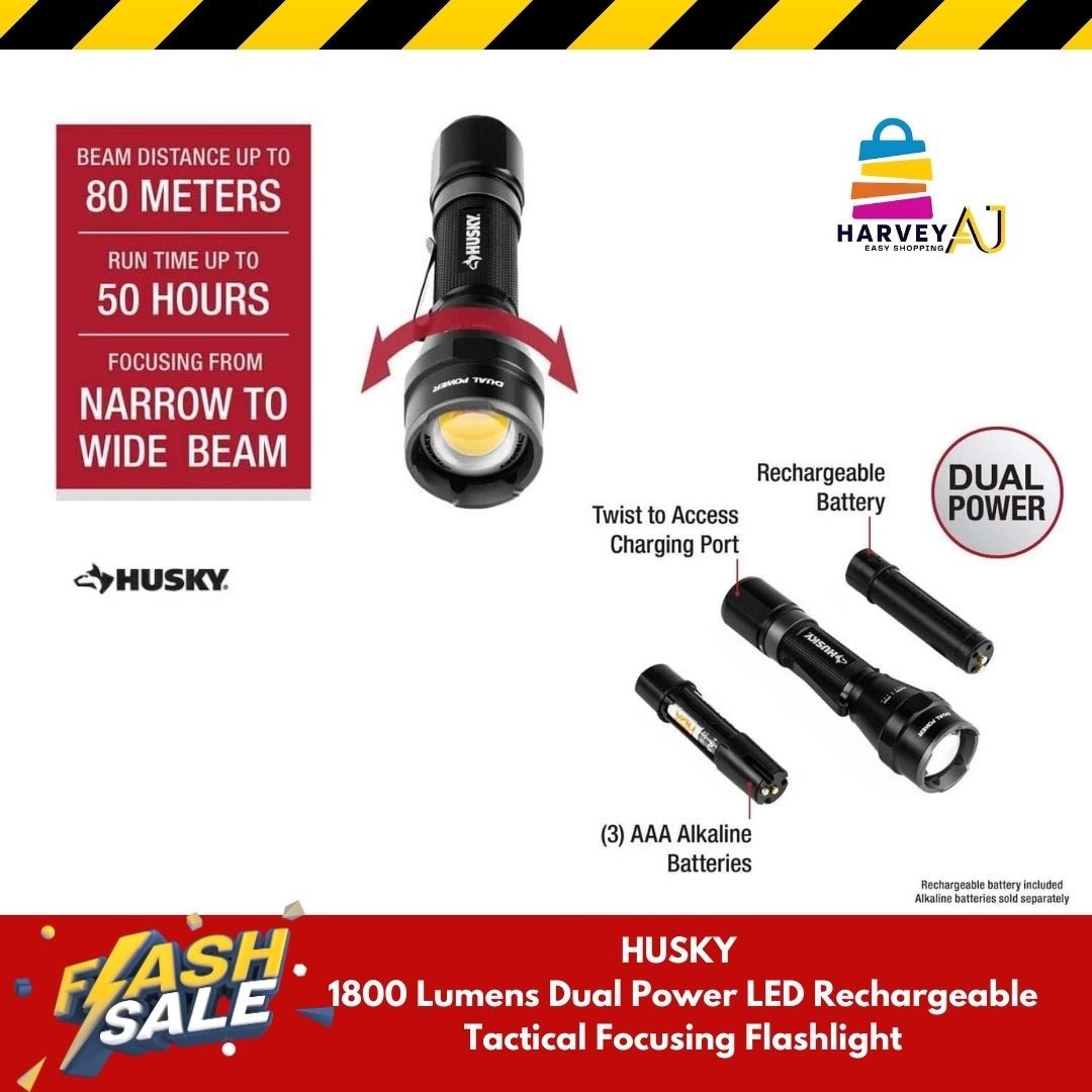 1800 Lumens Rechargeable LED Tactical Flashlight with Focus, USB Charging