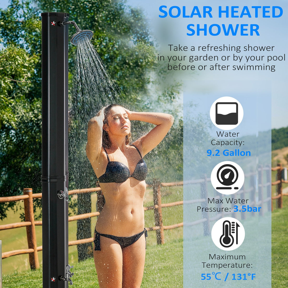 7ft Outdoor Solar Shower with Adjustable Hot Cold Water for Poolside & Garden
