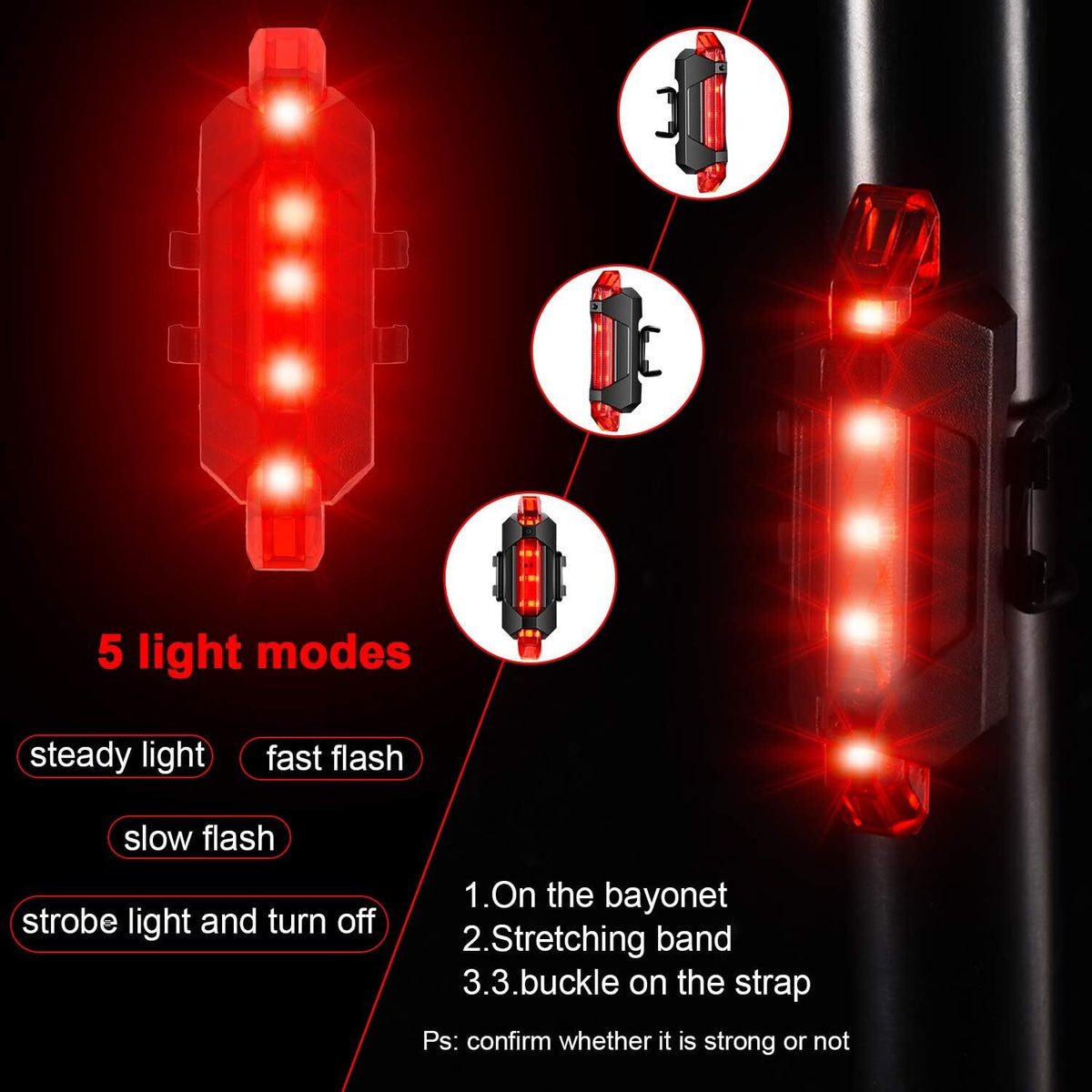 USB Rechargeable Bicycle Front Rear LED Lights Set - Waterproof Cycling Lamps