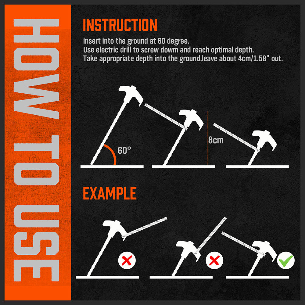 Heavy Duty Tent Stakes with Ropes and Hook - Steel Camping Pegs Set
