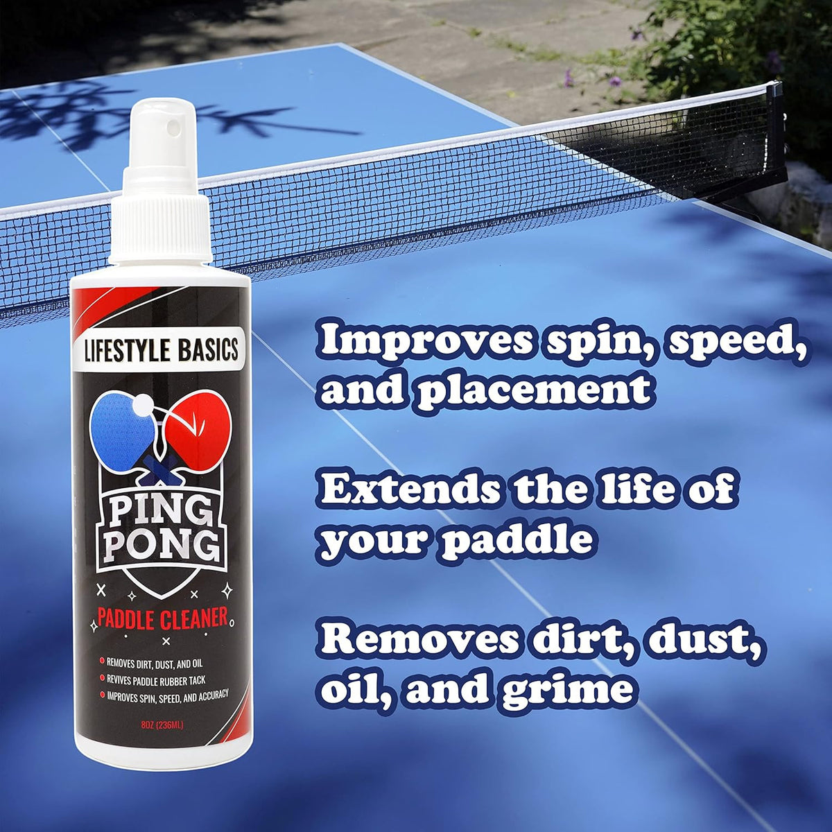 Ping Pong Paddle Cleaner 8 oz - Table Tennis Racket Rubber Cleaner