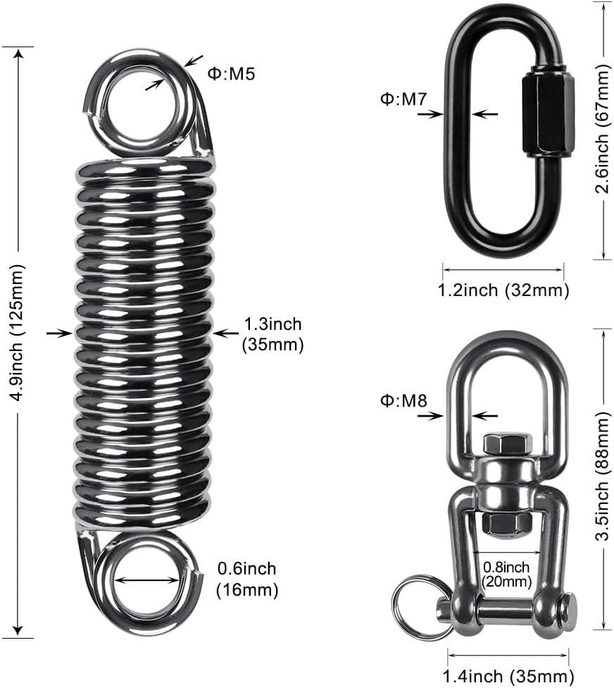 Heavy Duty Boxing Punching Bag Hanger with Swivel & Spring - Indoor Outdoor Use