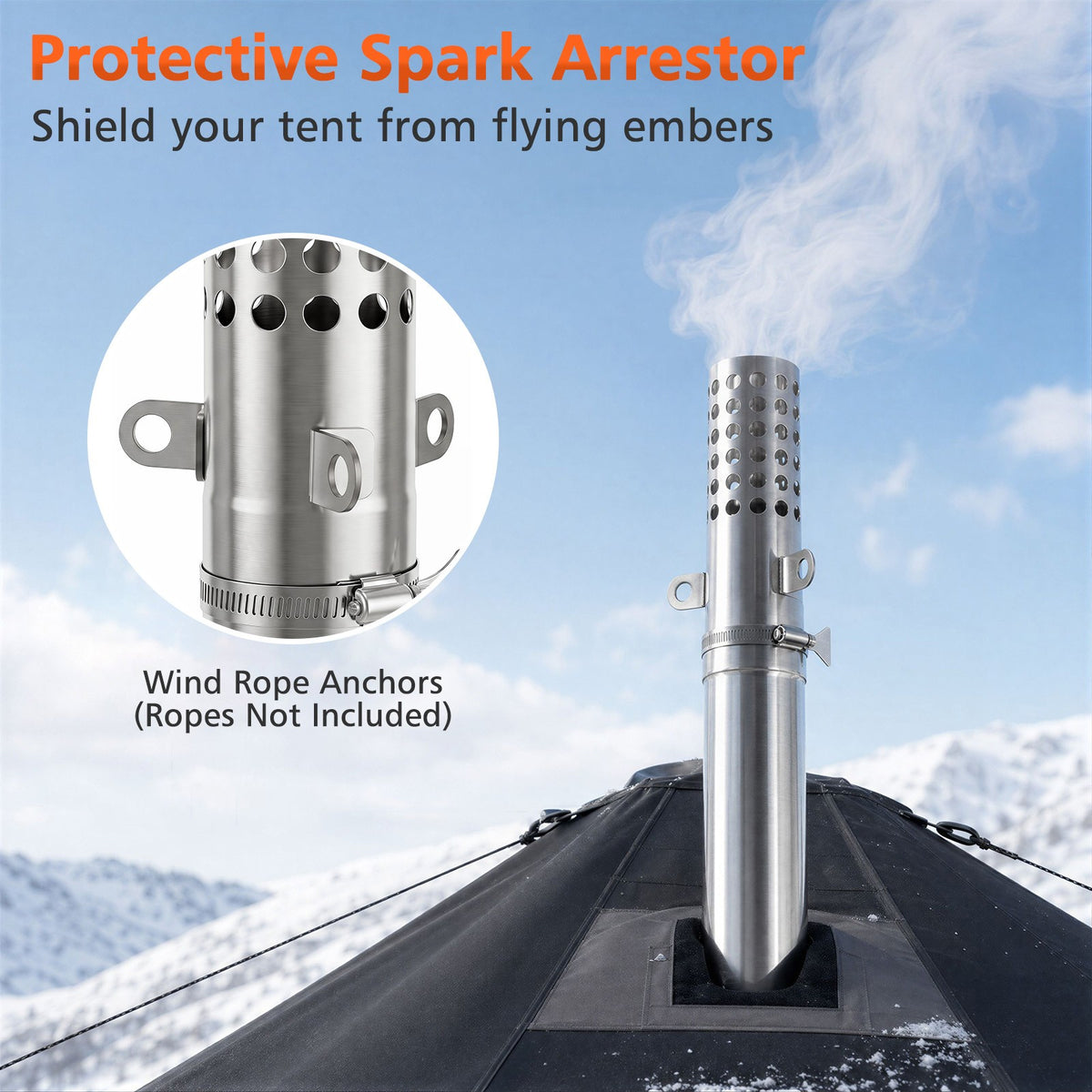 Portable Wood Burning Tent Stove with Chimney Pipes & Spark Arrestor - Light & Durable Camping Heater