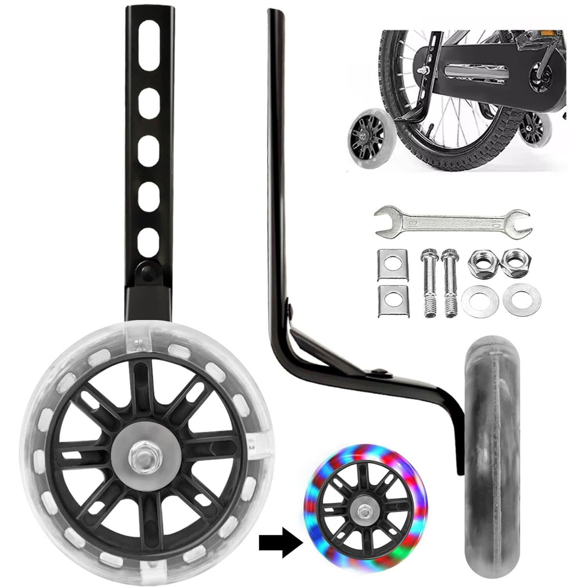 Kids Bicycle Training Wheels Set for 12-20 Inch Bikes with Flash Light - Easy Install