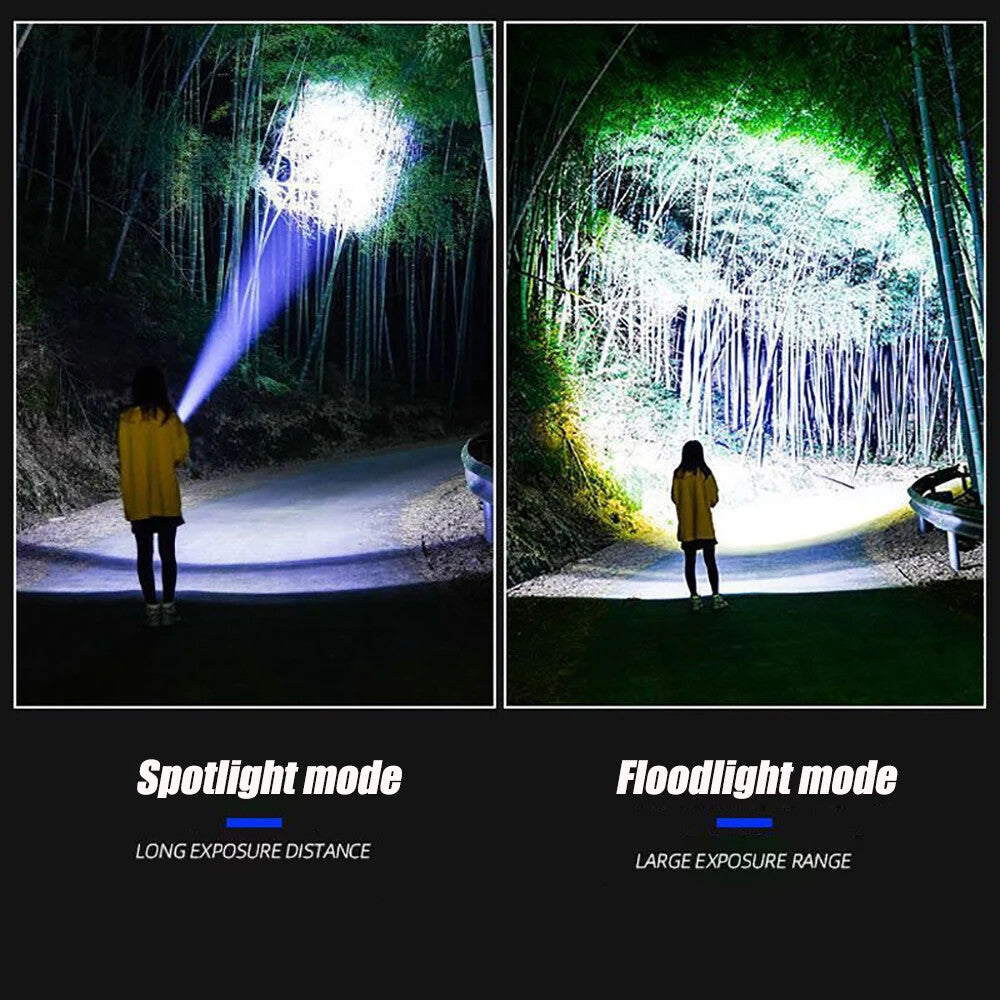 Rechargeable LED Flashlight 10000 Lumens Tactical Searchlight with Zoom