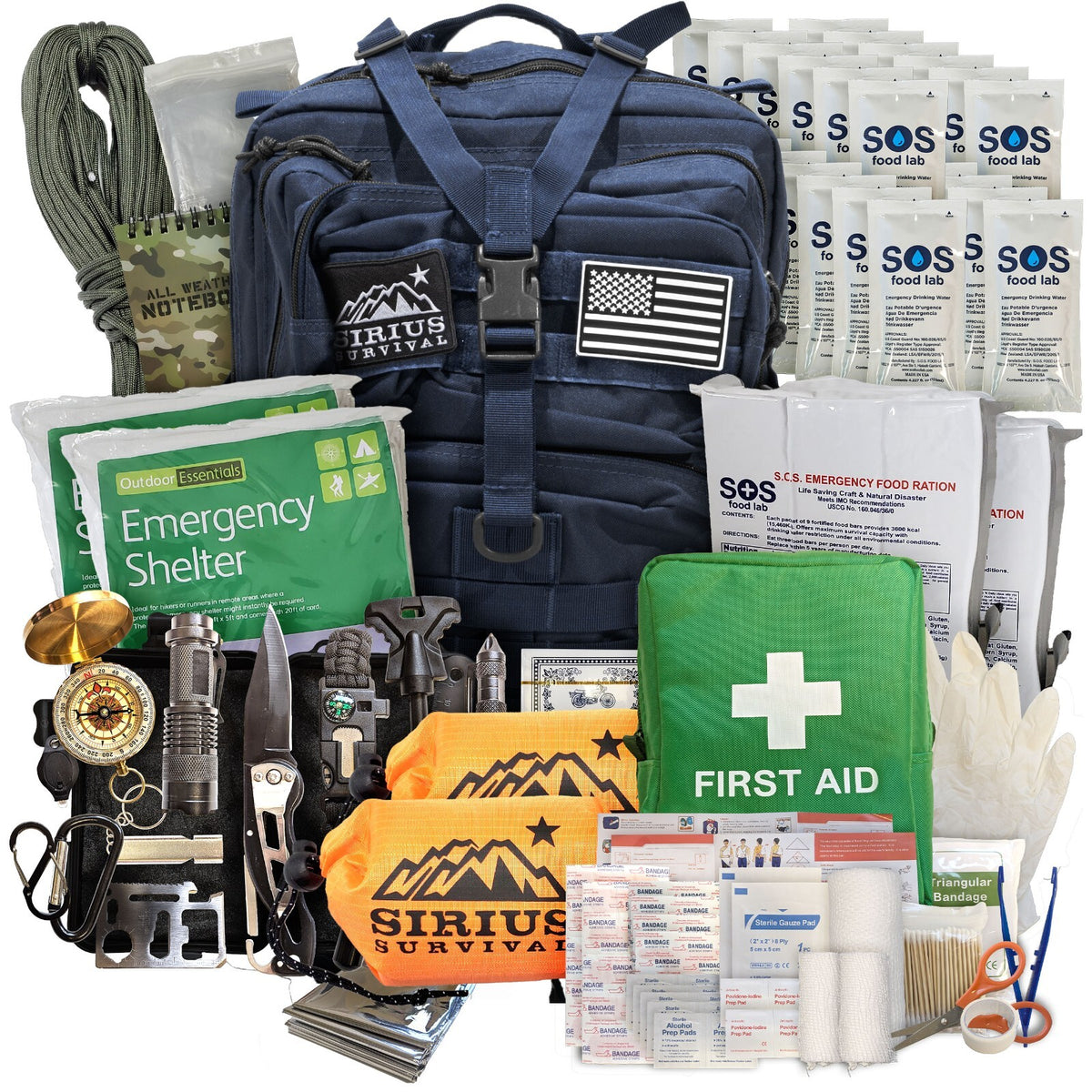 Emergency Survival Bug Out Bag Kit for 1-2 People with Backpack