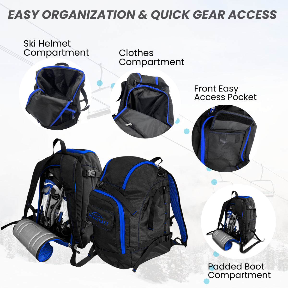 50L Ski Snowboard Boot Backpack Waterproof Gear Bag with Helmet Gloves & Goggles Storage