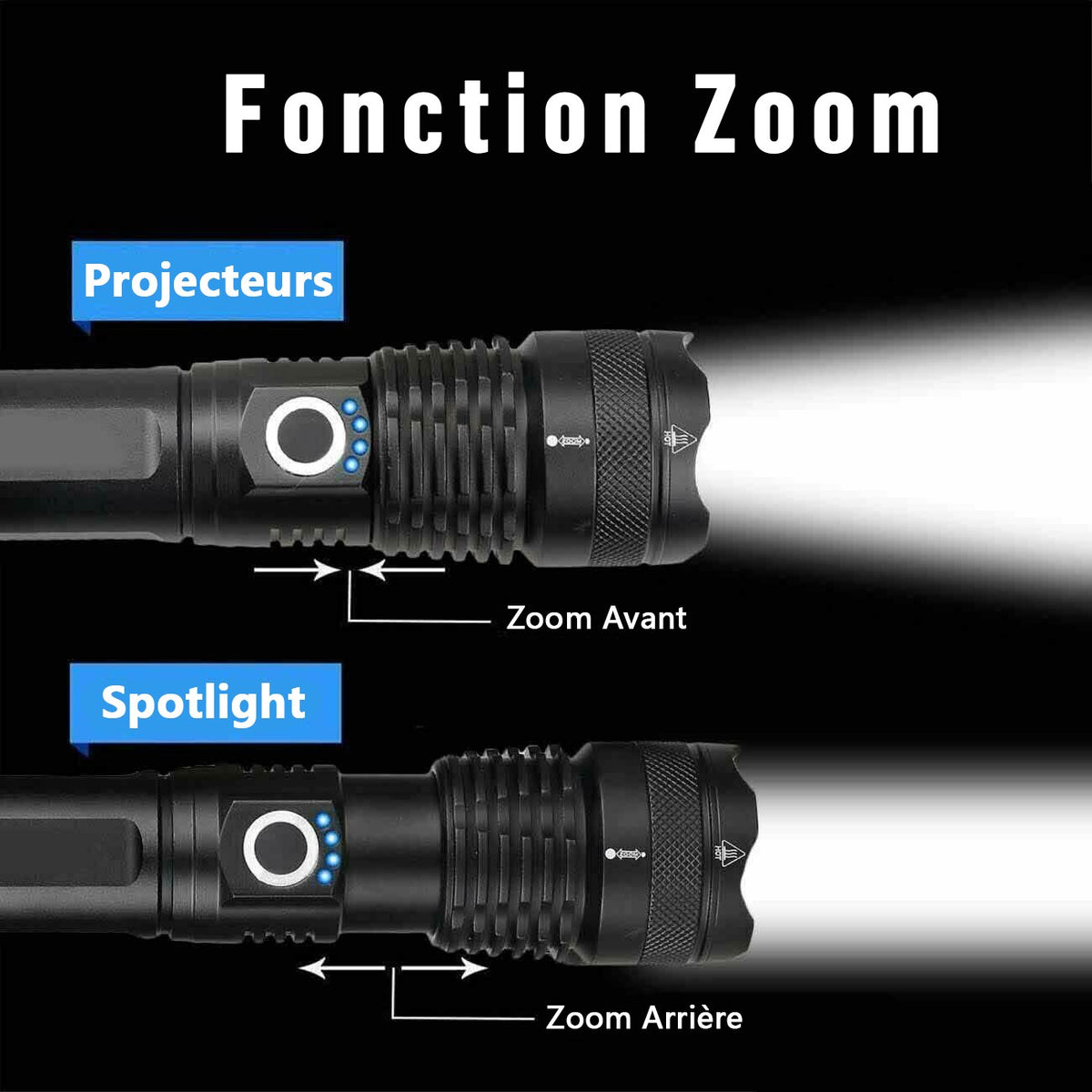 Rechargeable LED Flashlight Tactical Torch with Zoom, 5 Modes, Waterproof