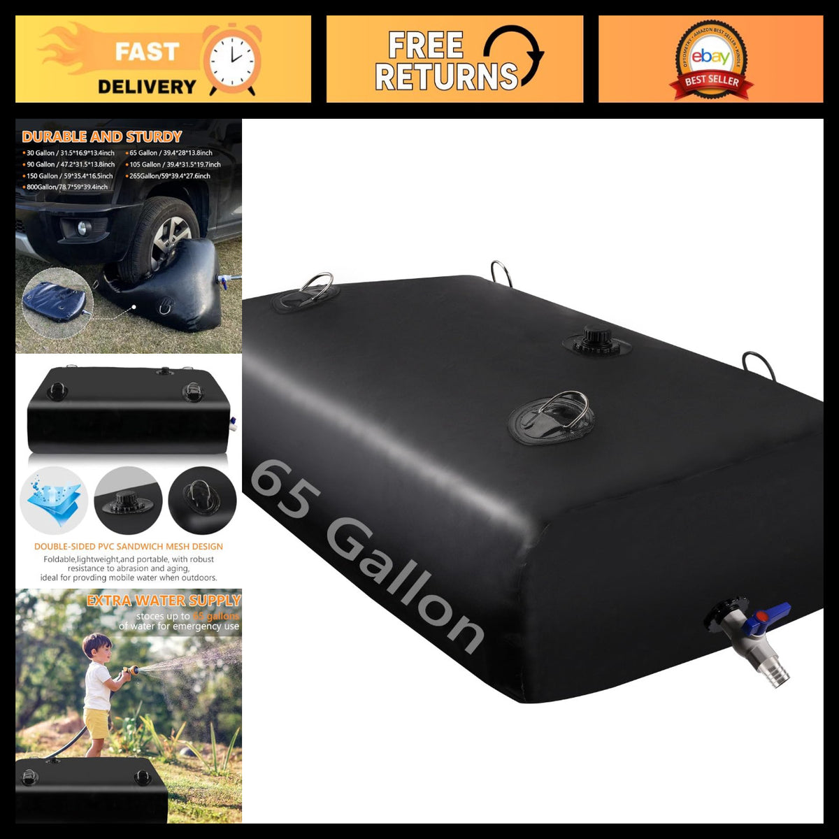 Large Capacity Portable Water Storage Bladder Tank for Camping Garden Emergency