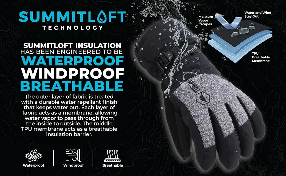 Men Women Ski Gloves Waterproof Insulated Snowboarding Gloves - Black