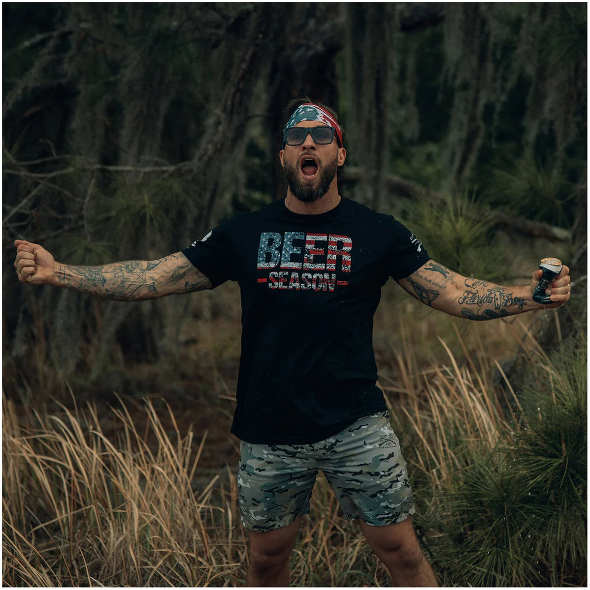 Men's Beer T-Shirt - American Pride Graphic Tee - Black