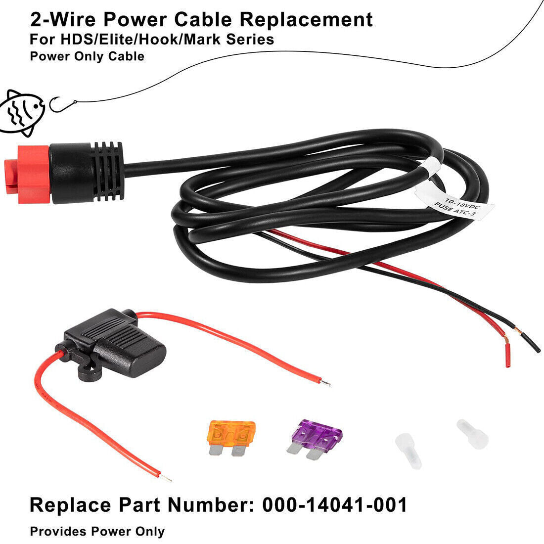 2-Wire Power Cable for Lowrance HDS Elite Ti Hook Mark GPS Fishfinder