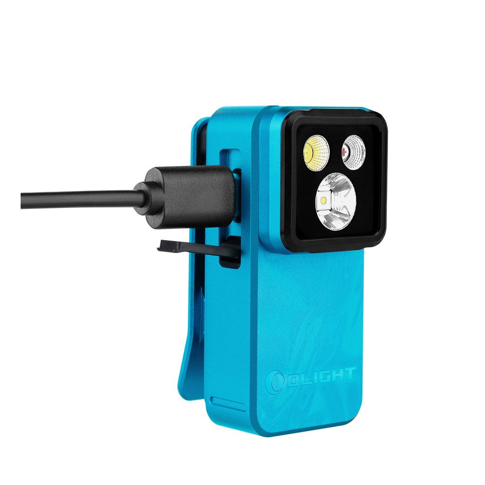 Olight Oclip 2 Pro Tidal Blue Portable Flashlight with Charging Case - Flood Red Spot 530 Lumens