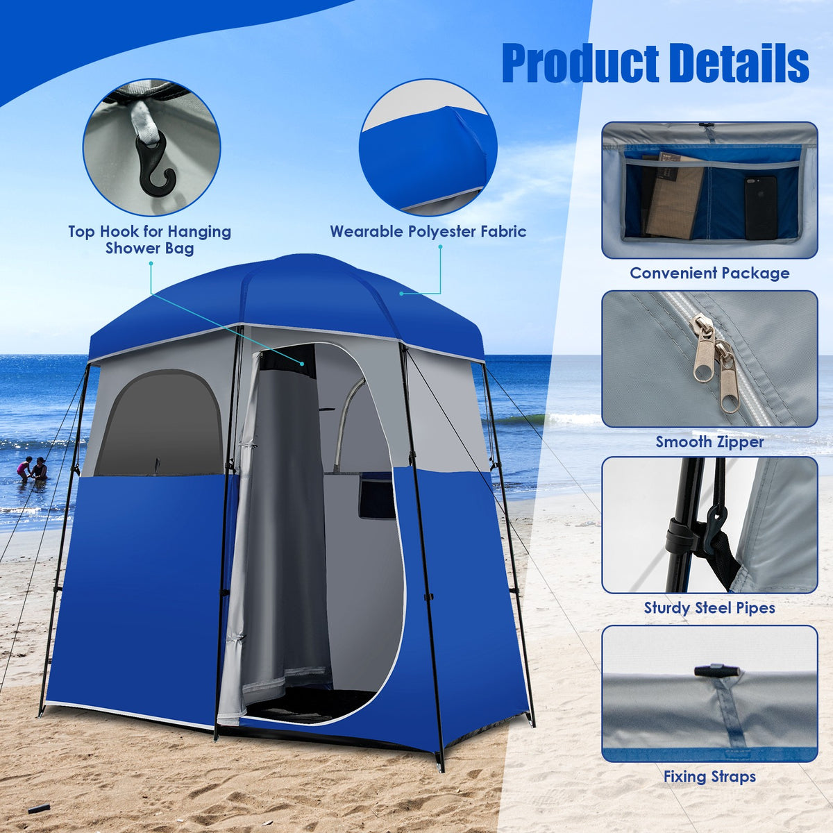 Double Room Camping Shower Tent with Storage Bag - Waterproof & Oversized