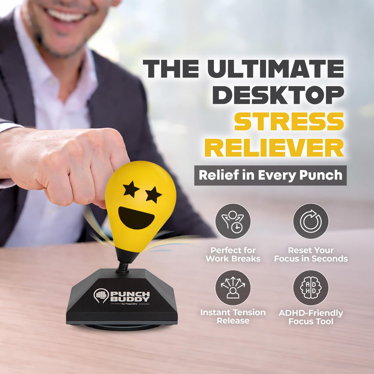 Desktop Punching Bag Stress Relief Toy with Suction Cup - Office Fidget Ball