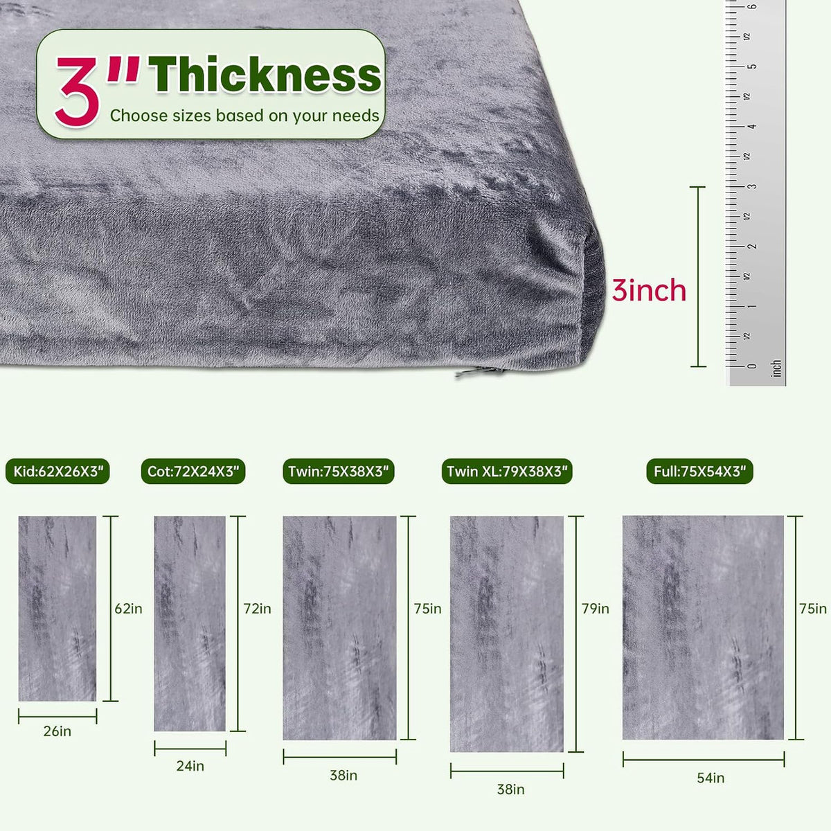 Memory Foam Camping Mattress Pad - 3 Inch Thick Waterproof Sleeping Mat for Adults