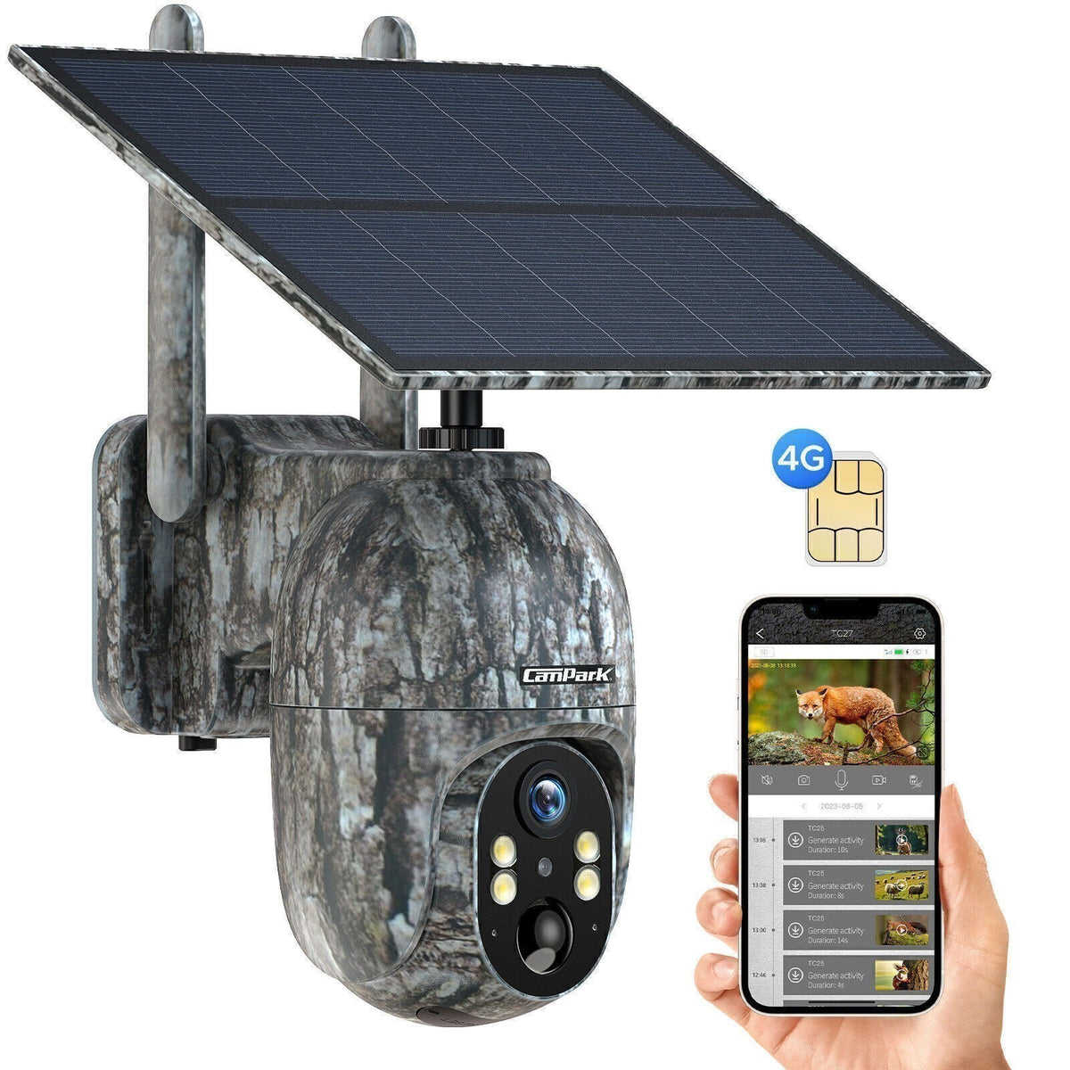 Solar Powered 4G LTE Trail Camera with Night Vision & SIM Card - 2 Pack