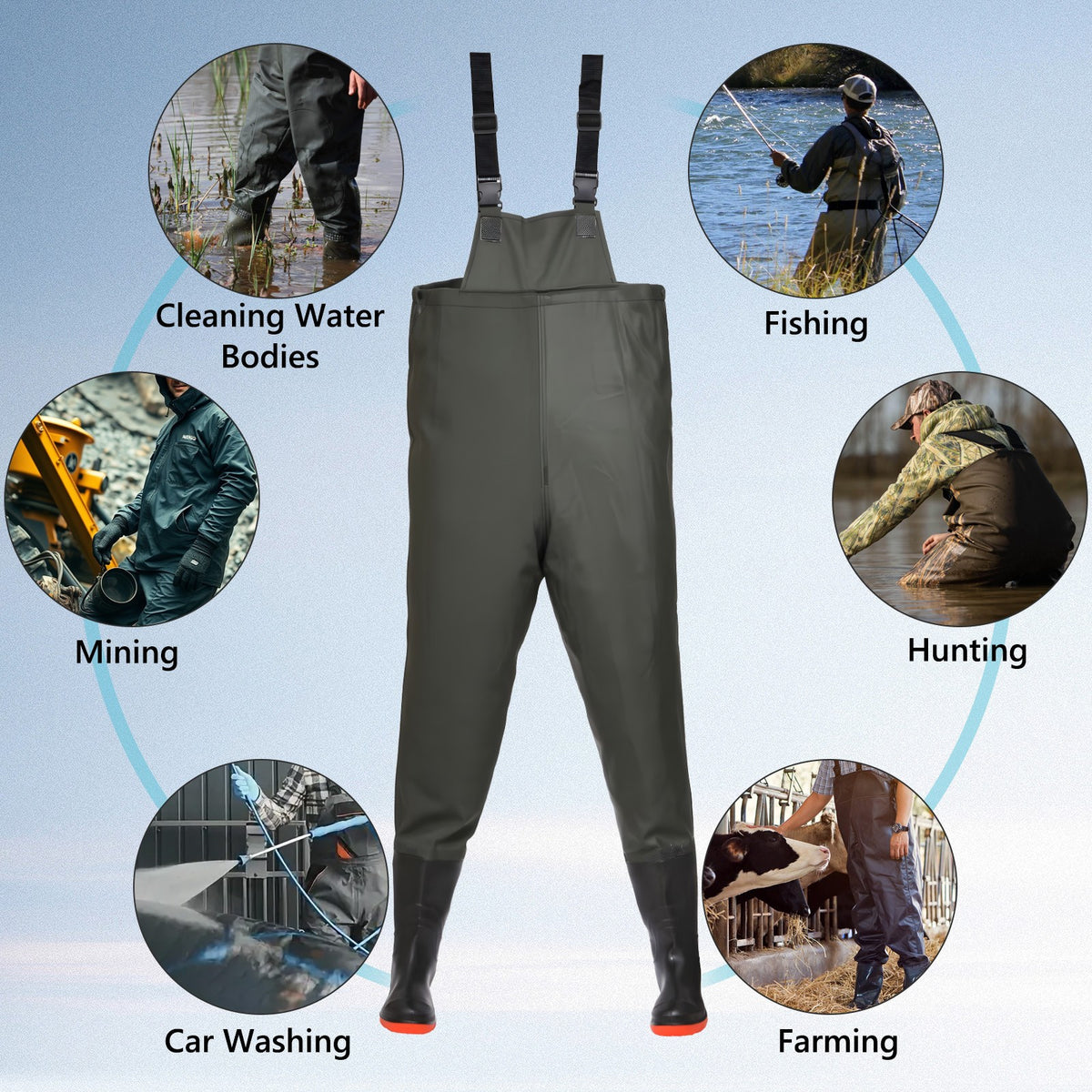Waterproof Fishing Waders with Boots Men & Women 2-Ply Nylon PVC Chest Gear