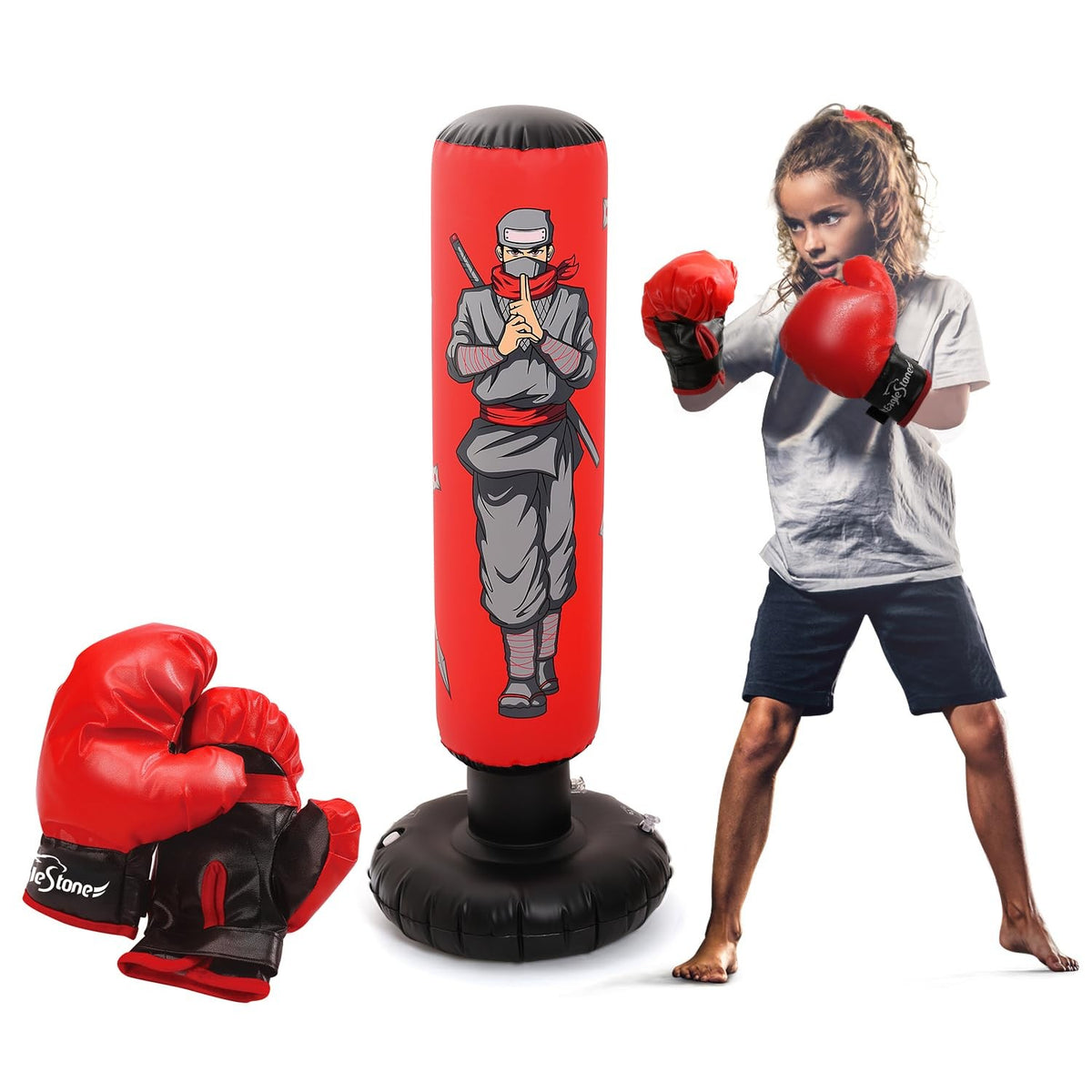 Kids Punching Bag with Gloves - Inflatable 47 Inch Martial Arts Training Equipment