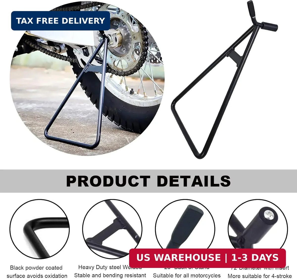 Heavy Duty Steel Motorcycle Kickstand for Dirt Bikes - Stable Triangular Support