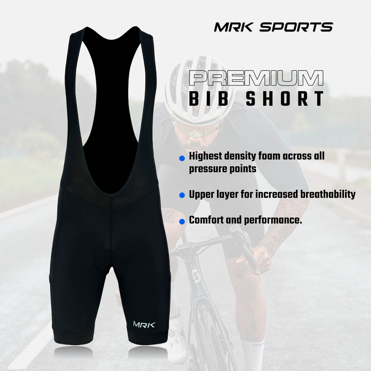 Men's Cycling Bib Shorts with Gel Padding and Pockets - Road MTB Bike Apparel