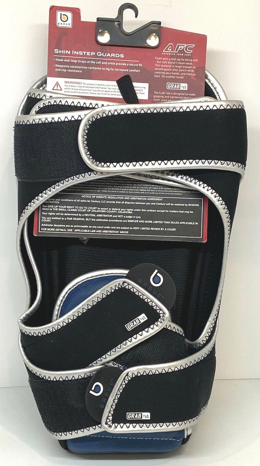 Century Brave Shin Instep Guards Small/Medium Navy Silver Martial Arts Protective Gear