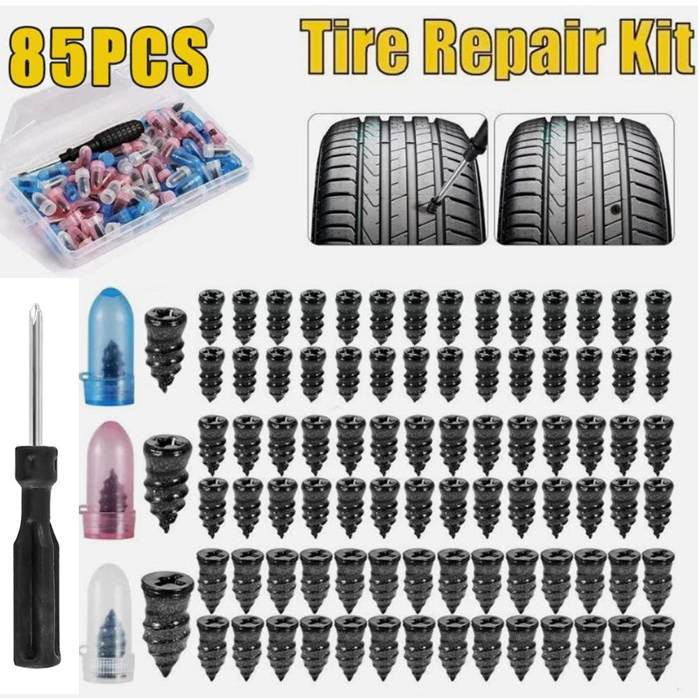 Tire Repair Kit with 85 Screws and Screwdriver for Flat Tires