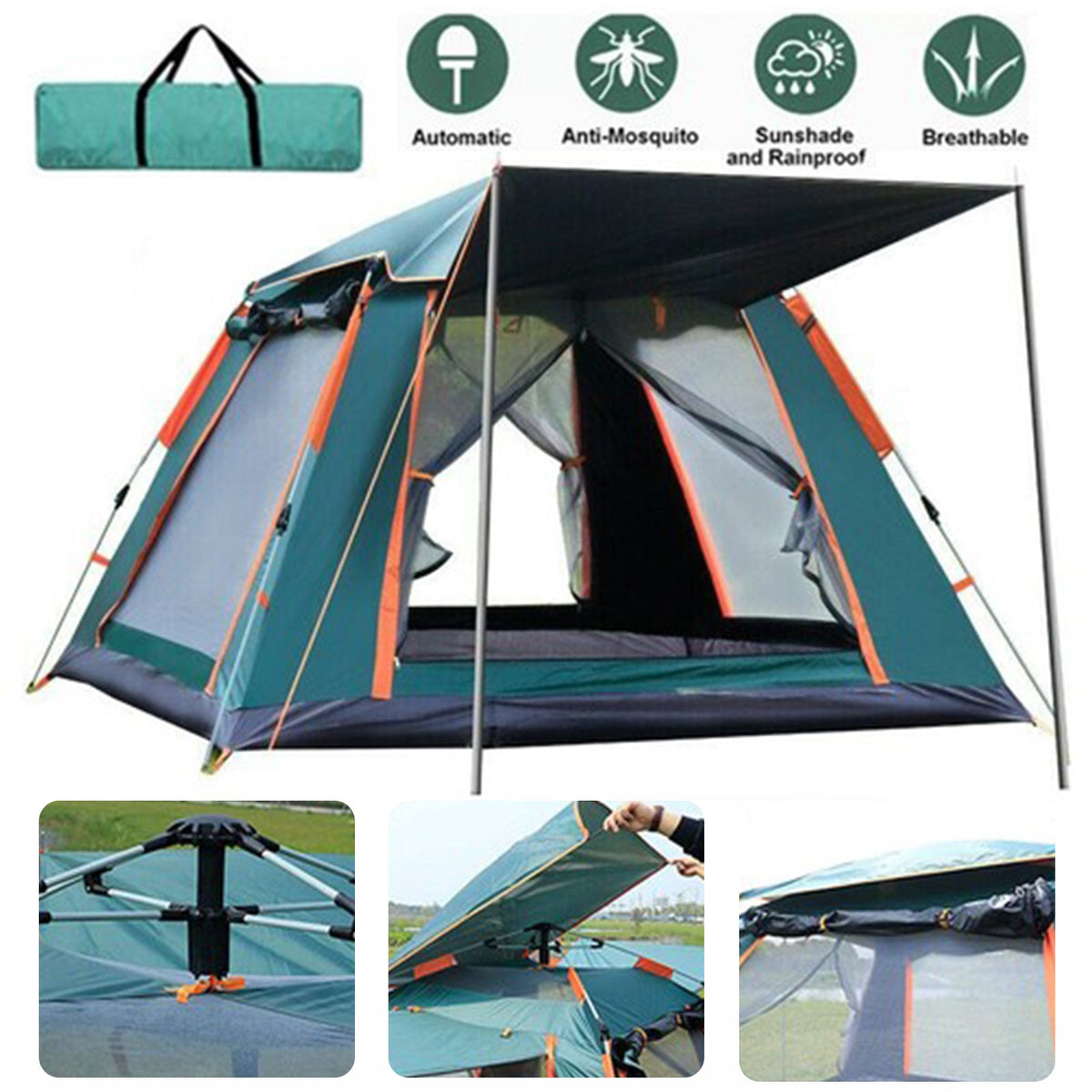 Water-Resistant Family Pop-Up Camping Tent for 3-5 People