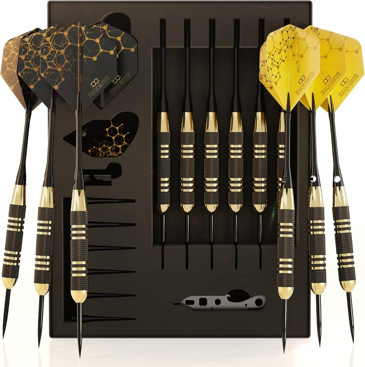 Steel Tip Darts Set – 6x 22g Brass Barrels, Aluminum Shafts, Steel Tips
