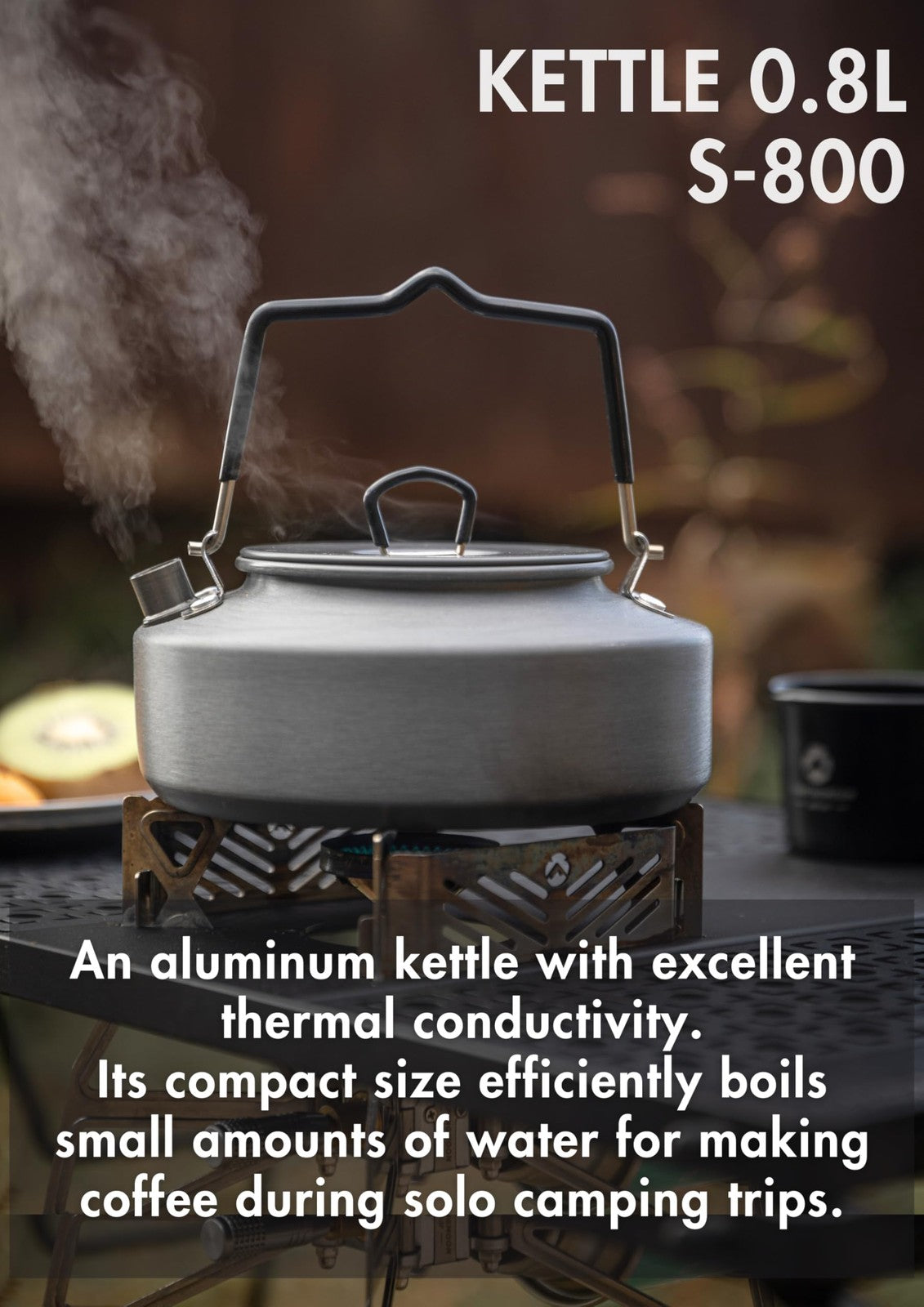 Portable 0.8L Camping Kettle for Coffee Tea - Lightweight Aluminum Design