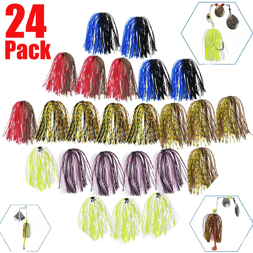 Silicone Fishing Skirt Replacement Set for Spinnerbaits and Lures - 24 Bundles