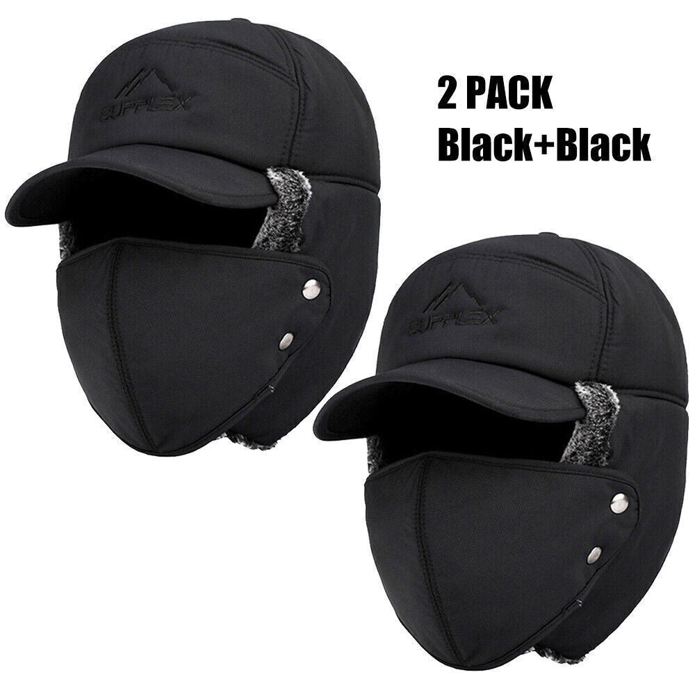 Winter Trapper Hat with Faux Fur Ear Flaps and Removable Face Mask - Windproof & Waterproof