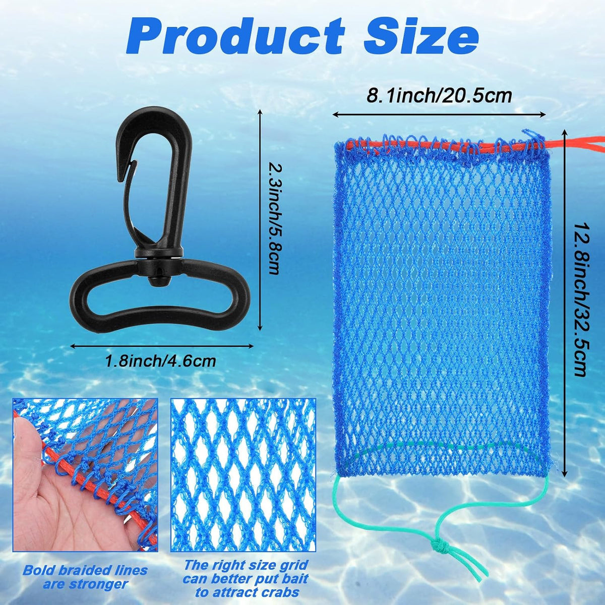 Fishing Crab Trap Bait Bags with Hooks - Portable Mesh Crayfish Nets (6 Pack)