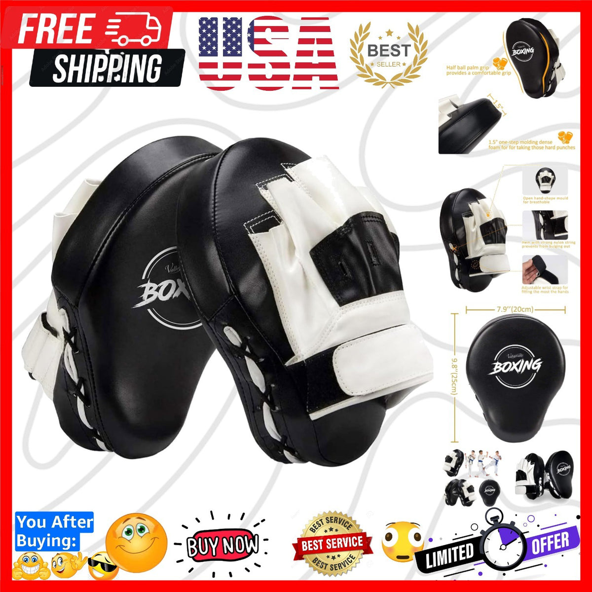 Curved Boxing Focus Mitts Leather Training Punching Pads for Martial Arts