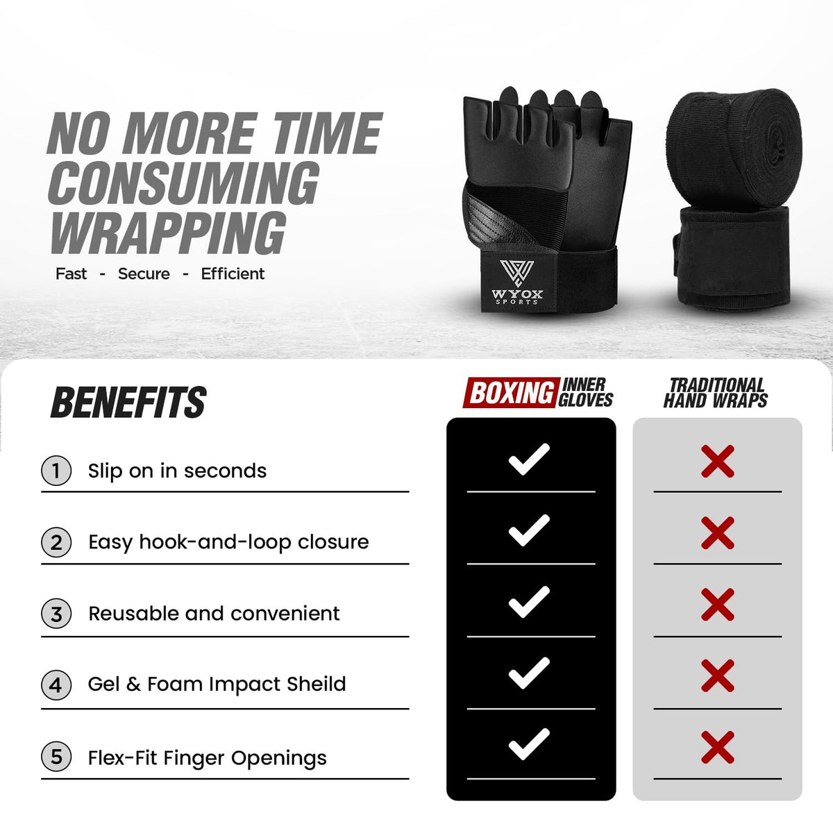 Gel Boxing Hand Wraps Inner Gloves 80cm Wrist Support for MMA Kickboxing
