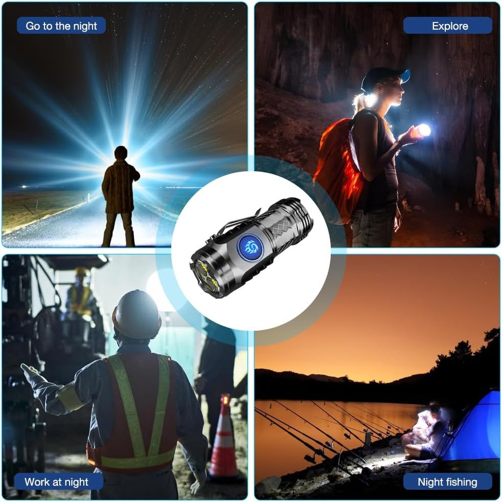 Mini Waterproof Rechargeable LED Flashlight - Compact Camping Light with Magnetic Clip