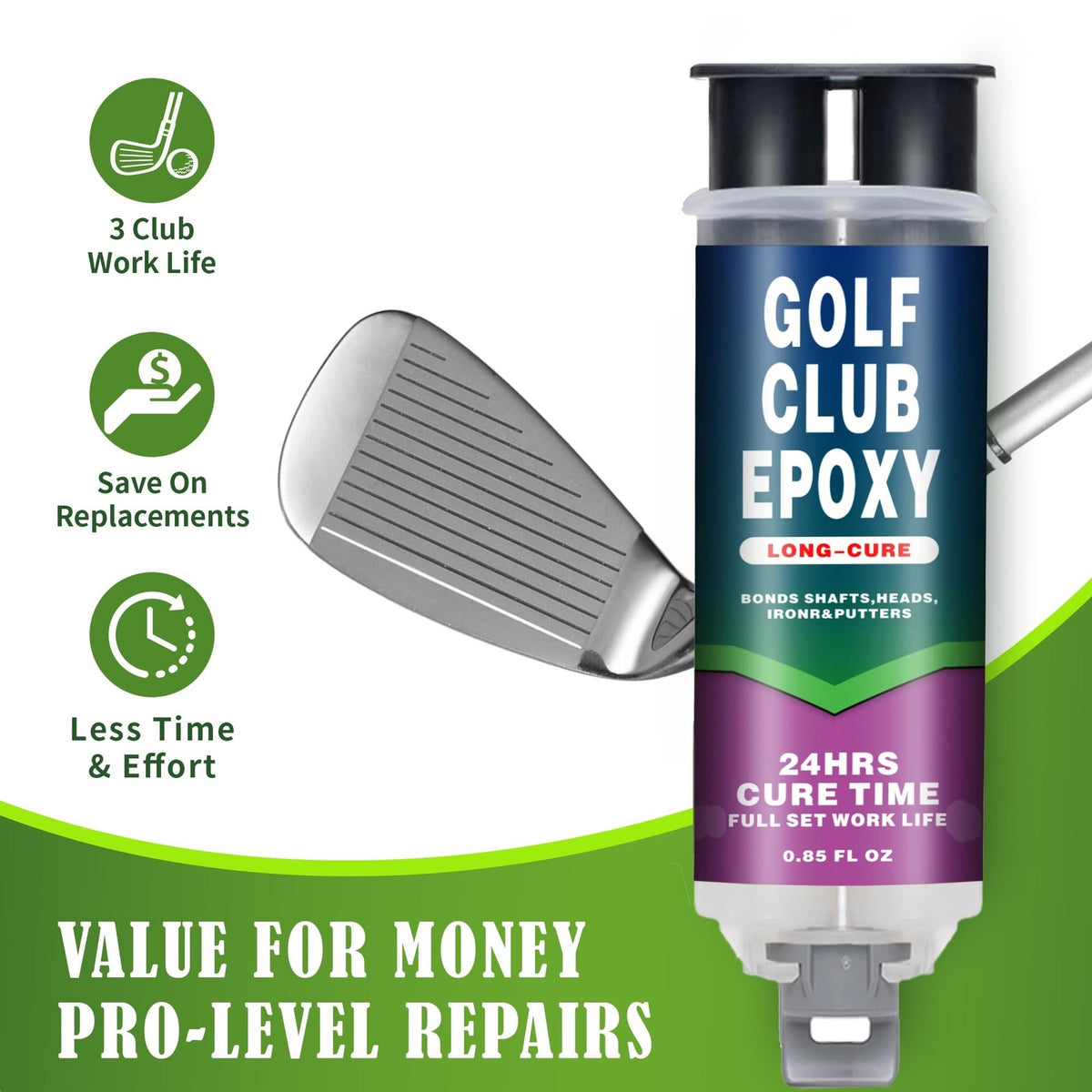 Golf Club Epoxy Glue - 20 Min Work Time, Long Cure for Shaft & Head Repair
