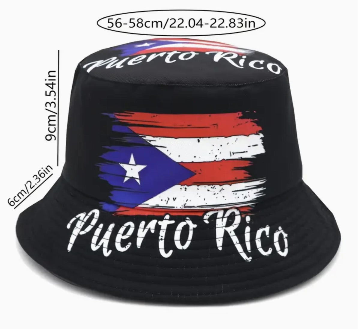 Puerto Rico Flag Bucket Hat for Adults Unisex Black One Size