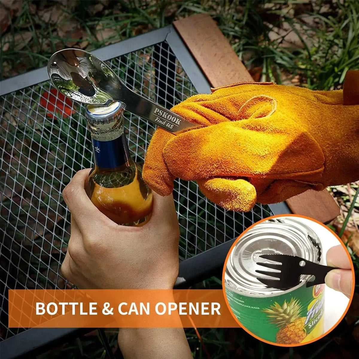 5-in-1 Stainless Steel Camping Spork Set with Bottle Opener & Carabiner