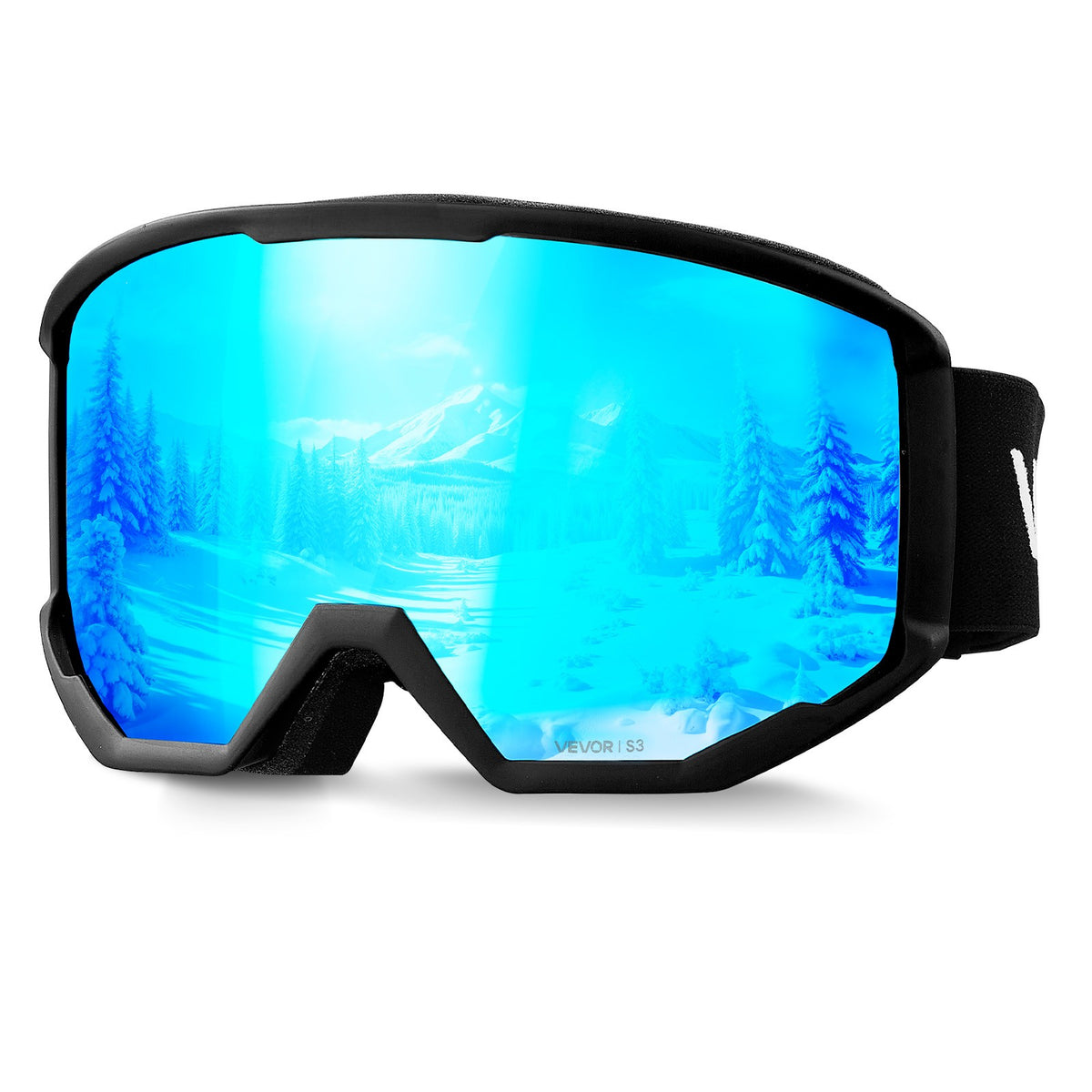 Ski Goggles with Cylindrical Lens & Ice Blue Revo Coating - Snowboard & Ski Gear