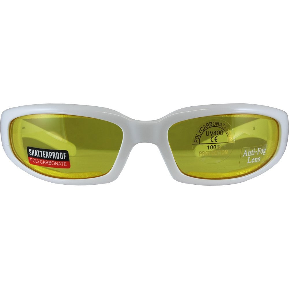 Performance Cycling Glasses with Vented Foam Padding White Frame Yellow Lens