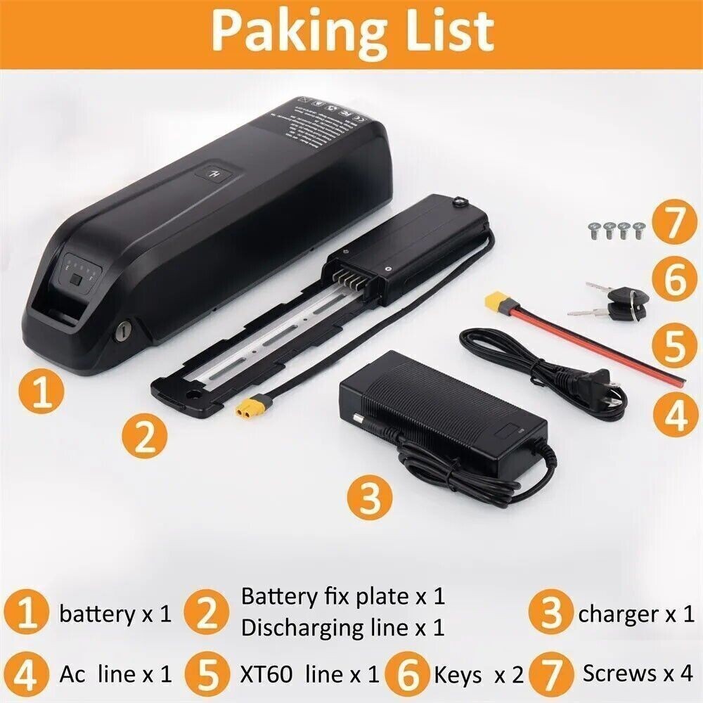 Electric Bike Battery 36V 48V 52V Li-ion 4 or 5 Prong for 0-2000W E-Bikes