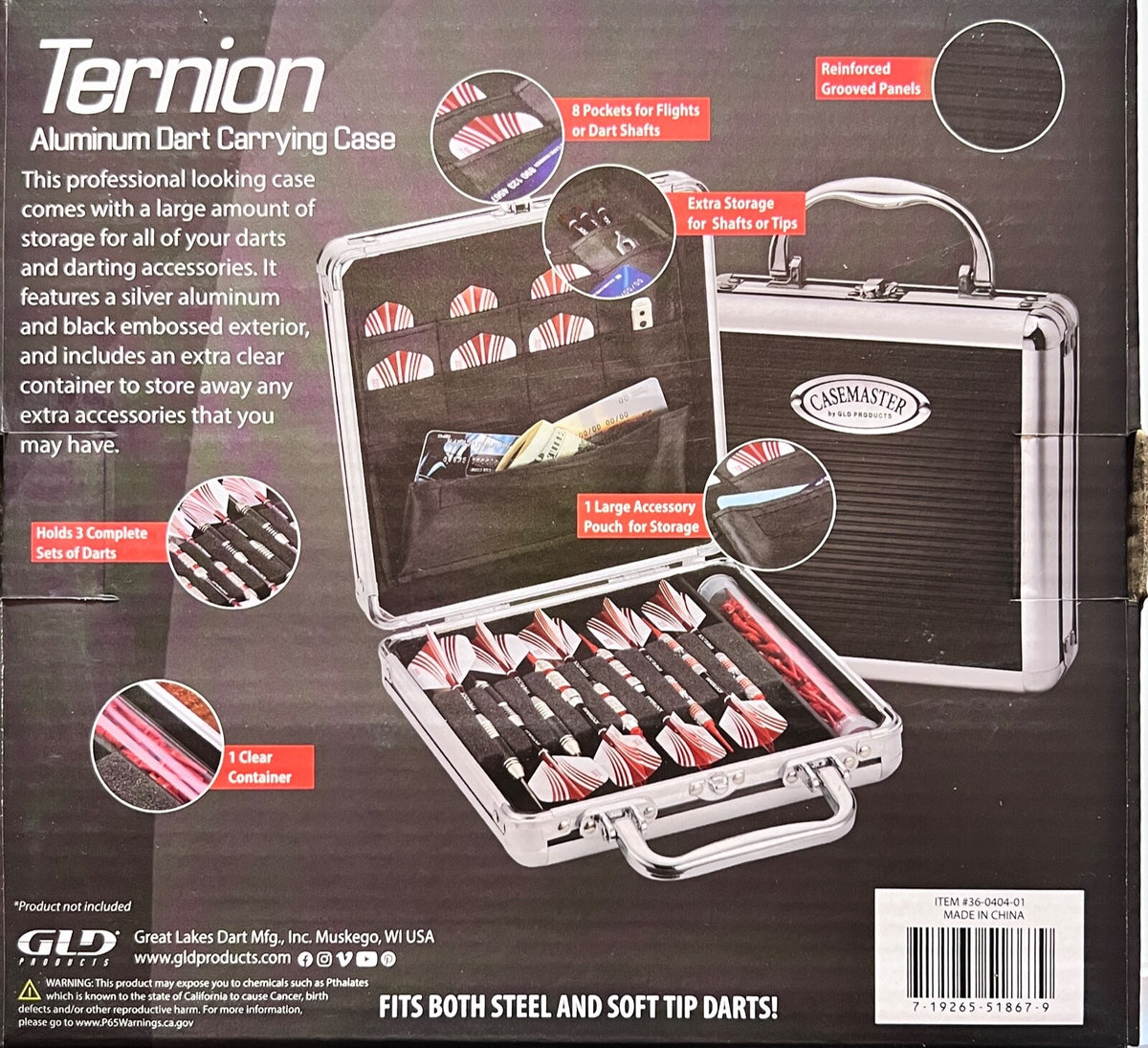 Casemaster Ternion Nine-Dart Aluminum Dart Case - Holds 9 Darts