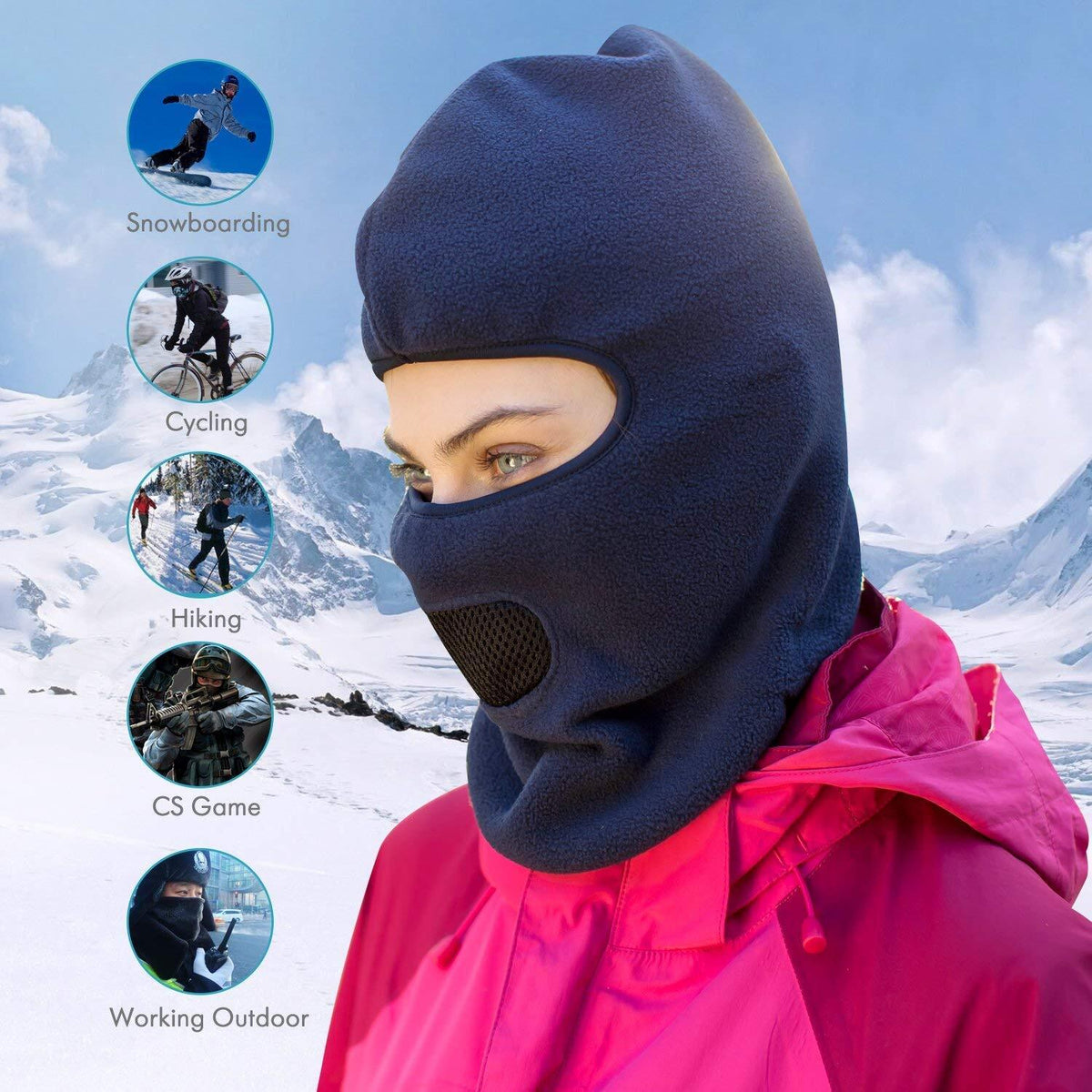 Unisex Thermal Ski Mask Fleece Full Face Cover for Winter Outdoor Sports