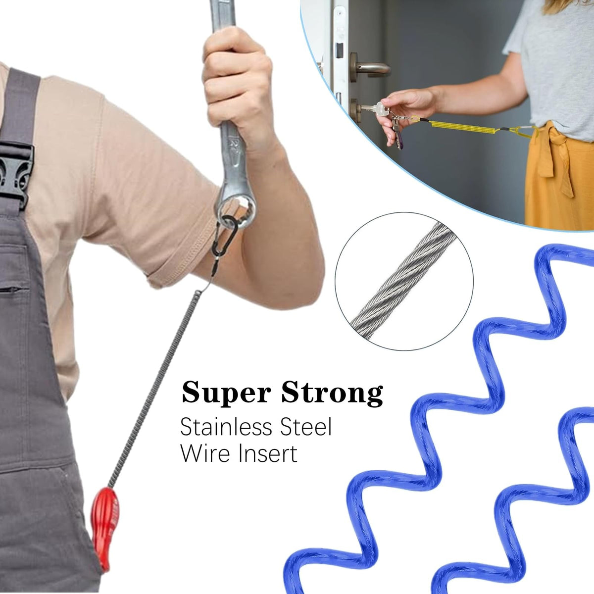 6 Pack Retractable Wire Key Lanyards with Alloy Hooks for Outdoor Activities