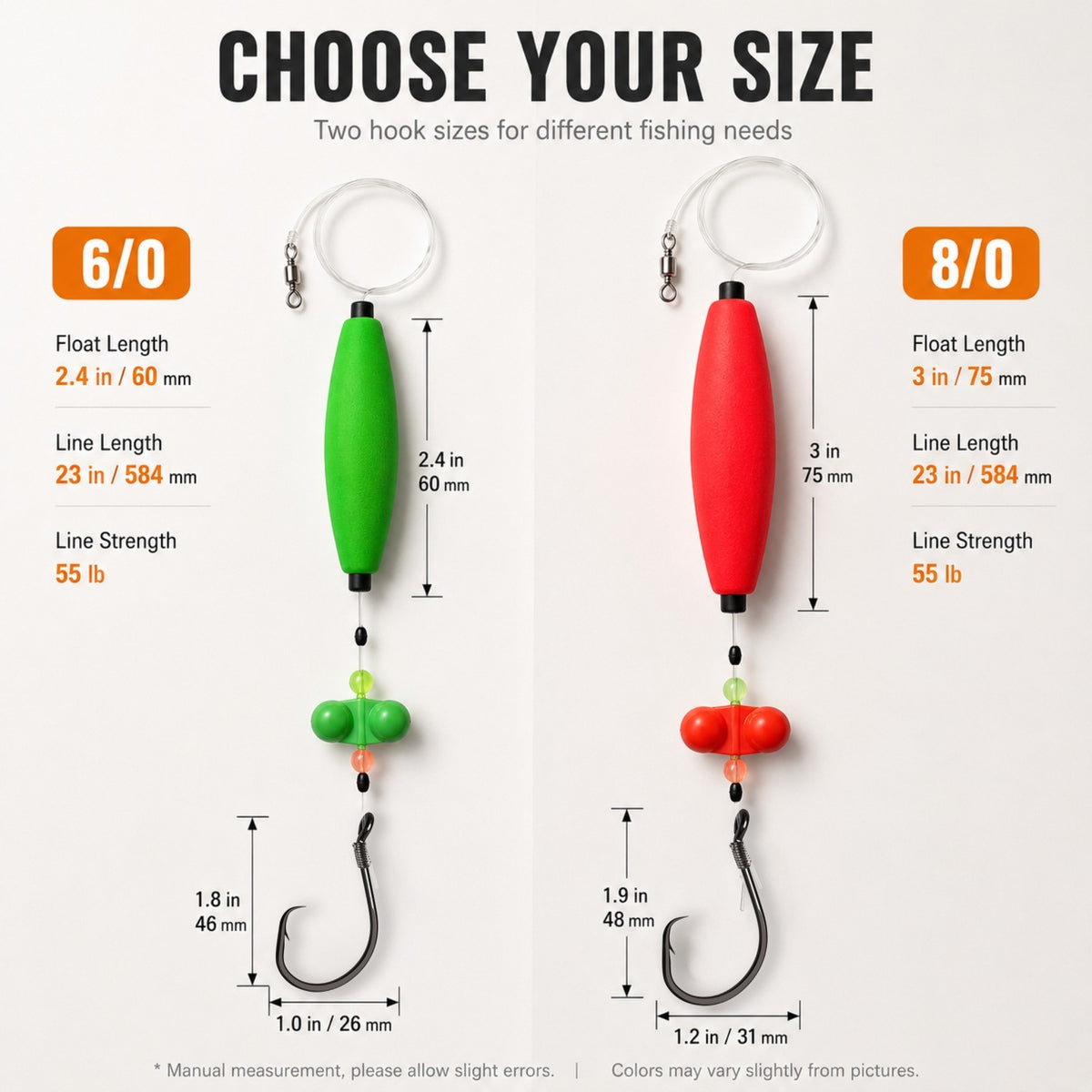 Pre-Tied Catfish Float Rig with 6/0 Circle Hooks - 12PCS for Catfishing