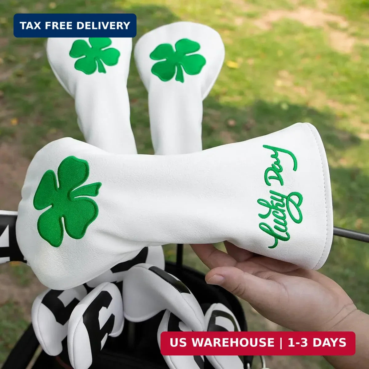 Golf Club Head Covers Set with Lucky Clover Embroidery and Interchangeable Number Labels