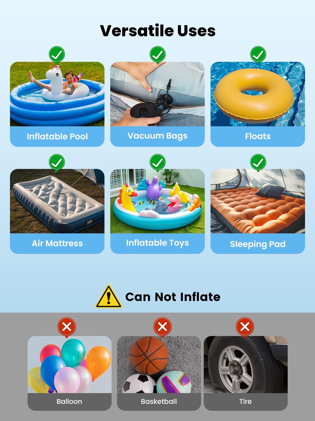 Electric Air Pump for Inflatables with 3 Nozzles Portable Quick Inflator