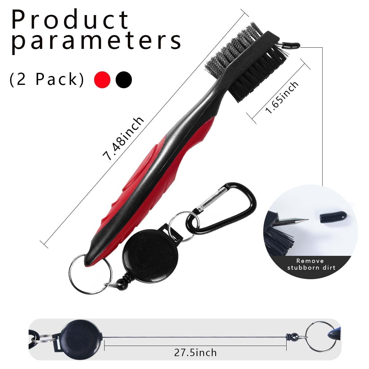 Golf Club Groove Cleaner Brush Set with Retractable Zip-Line - 2 Pack